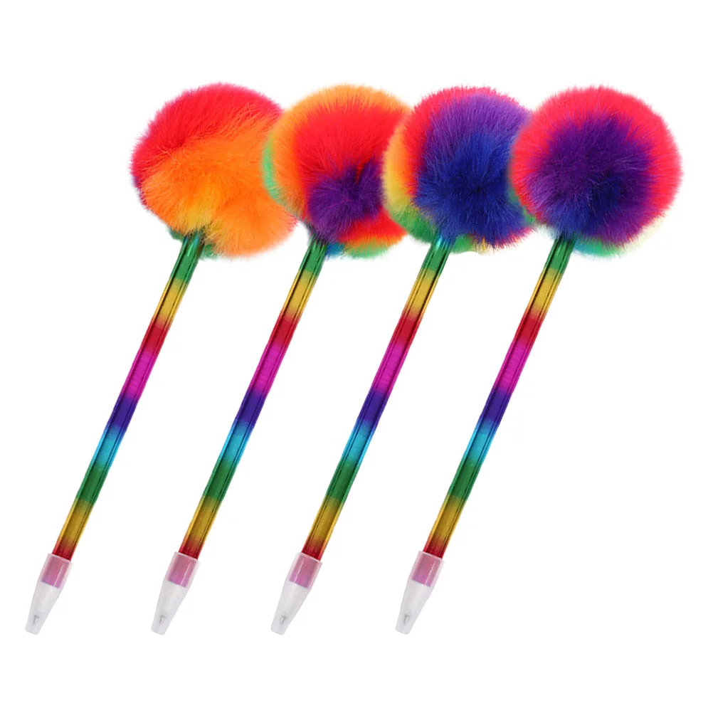 

4 Pcs Ballpoint Pen Pens Cute for Women Plush Pompom with Crown Round Plastic Decor Children