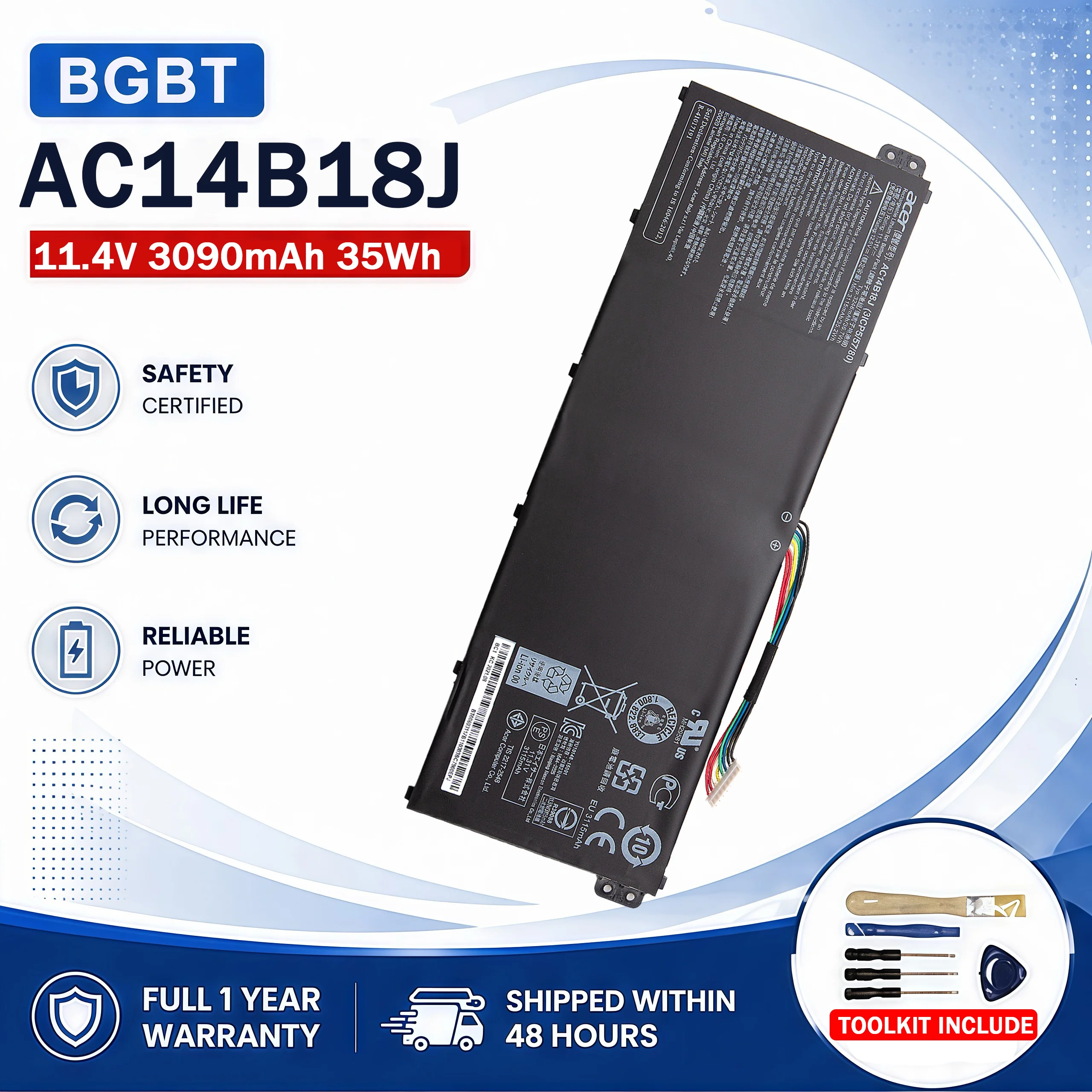 BGBT AC14B18J Laptop for Acer Aspire 3 A315-53G A315-55G A317-51G ES1-512 521 523 531 732 Series AC14B13J High Quality