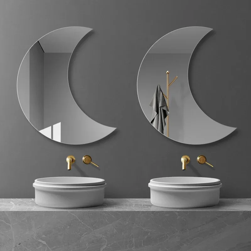 Art Irregular Bathroom Mirror Touch Control Wall Mounted Moon Frameless Makeup Mirror with Light Espejo Pared Vanity Accessories