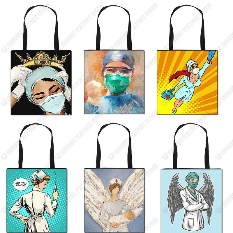 Sac à main en toile avec couronne pour filles, sacs à provisions initiés, ange d'infirmière, mode de remerciement, médecin et infirmière, fourre-tout