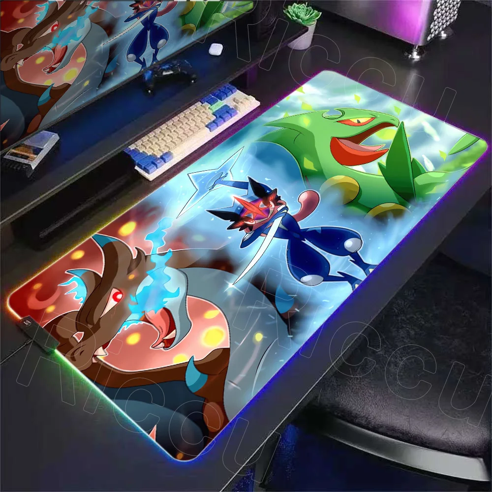 

Large RGB LED Mouse Pad Carpet Laptop Pc Gamer Keyboard Mat XXL Mousepad Edge Lock Non-Slip Rubber P-Pokemons Greninja Table Mat