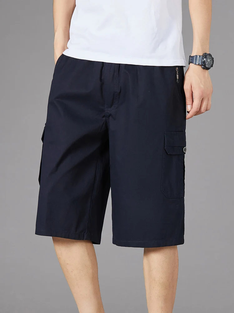 

plus Size Men's Casual Cotton Workwear Pants Mid-Calf Summer Loose Fit Straight Leg Multi-ket Comfortable Breathable