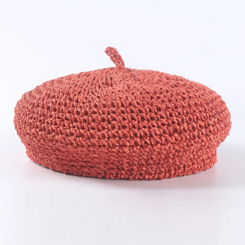 New fashion berets adjustable straw beret women straw hat Ladies Flat Solid Cap French Style Hand Hook Papyrus Beret Hat