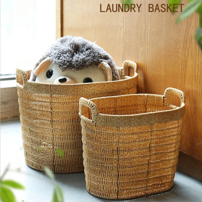 Imitation Vine Weaving Clothing Basket Large Storage Bucket Bathroom Bedroom Laundry Hamper Clothing Toys Organizing Baskets