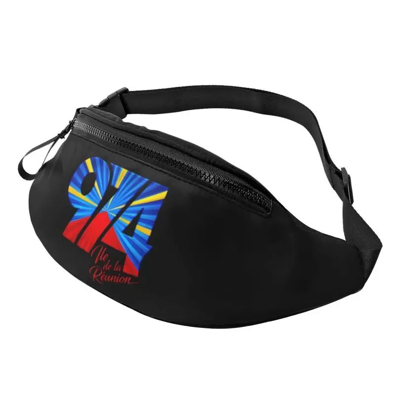 Custom 974 Reunion Island Logo Fanny Pack Portable Casual Waist Bag for Running Hiking Waterproof Travel Sport Waist Packs