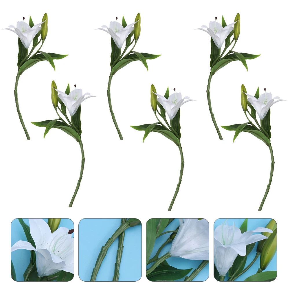 

6 Pcs Artificial Lily Real Touch Fake Flowers Bouquets Decorations Decorate Pvc Bride Wedding