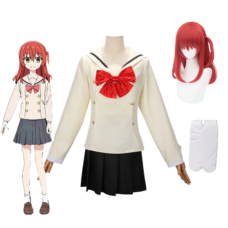 

Anime Bocchi the Rock Ikuyo Kita JK Uniform Cosplay Costume Red Wig Bocchi the Rock! Skirt Socks Party Girls Women Outfits