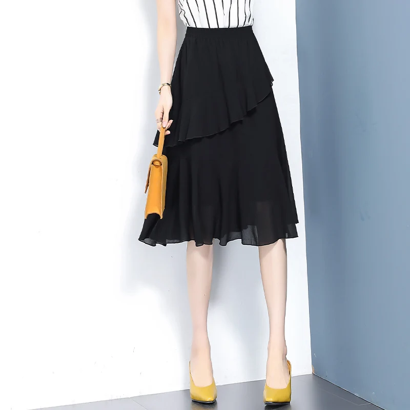 تنانير شيفون على الموضة لعام 2026 ، تخفيضات كبيرة على تنانير حفلات بوهو مثيرة عتيقة باللون الأسود والأبيض مقاس كبير تنانير مكتبية #5