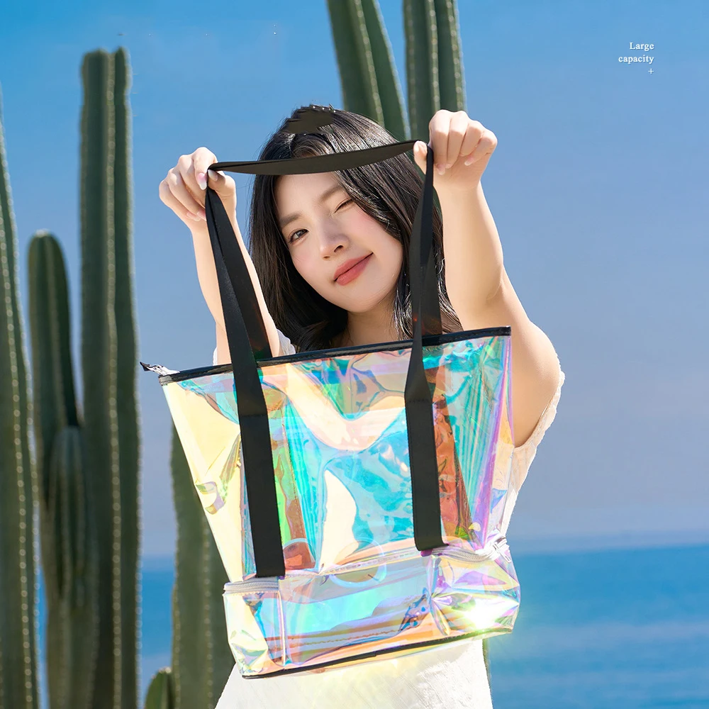 Fashionable Laser Wave Dot Handbag Waterproof Dry And Wet Separation Swimming Bag Beach Bag Travel Vacation Beach Bag 2026 New