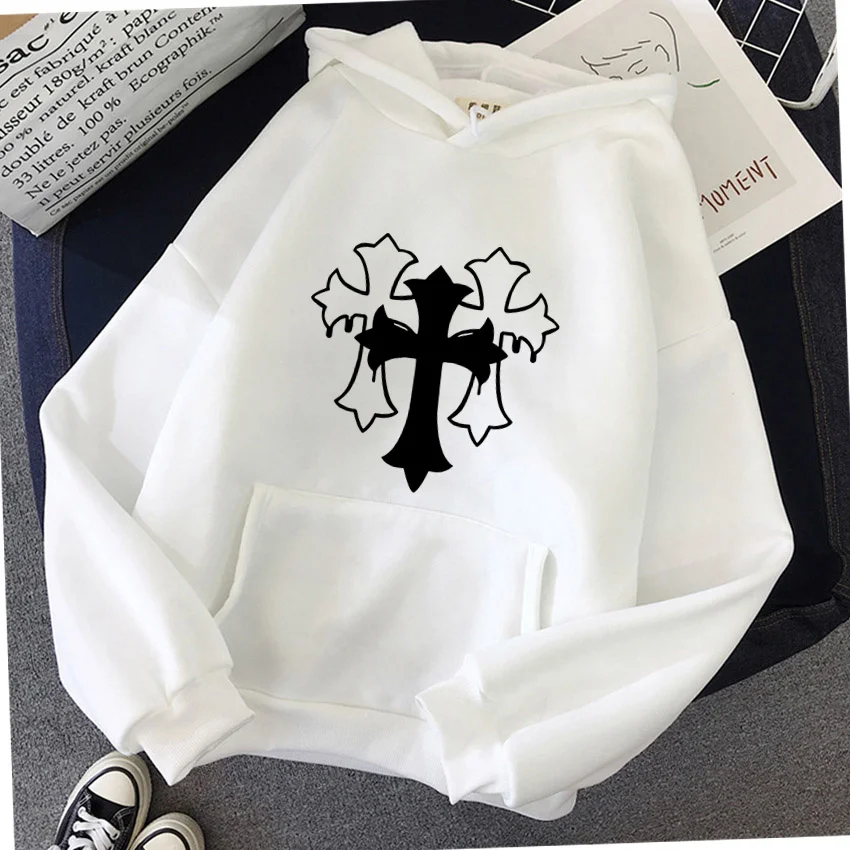 

Fashion Autumn Cross shape Printed Women Hoodies Hip Hop Fleece Woman Casual Streetwear Female Hoody Pullover Unisex Y2K Clothes