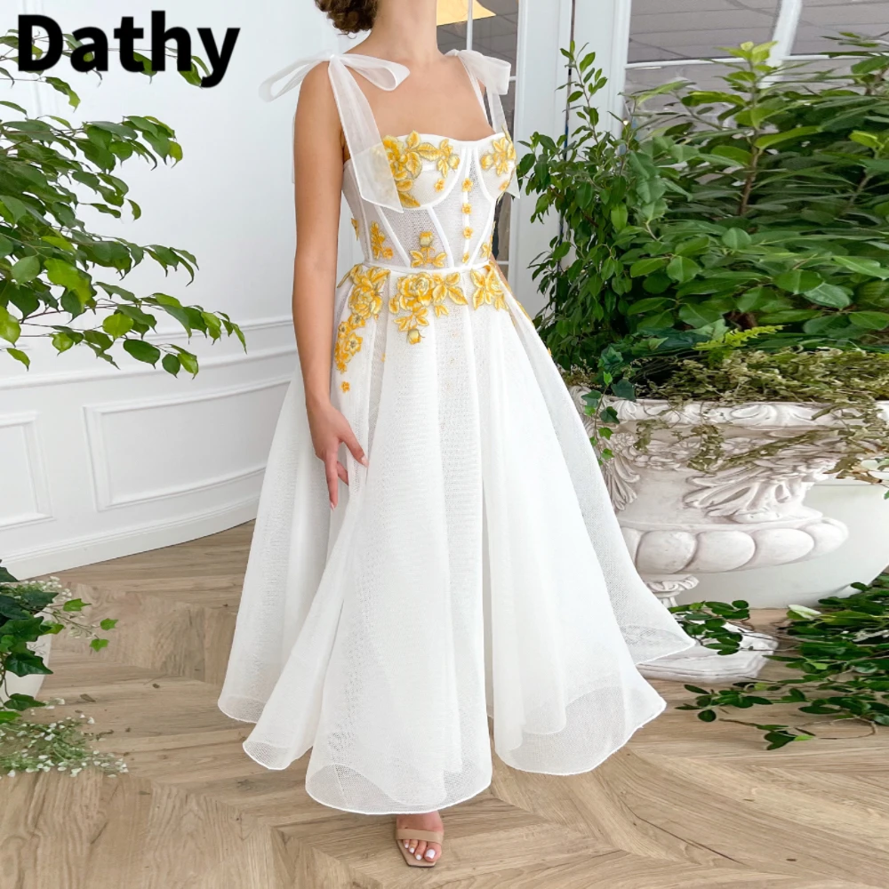 Dathy White Serenity Blossom Prom Dress Decal And Ankle Dress Lace Up Evening Dress Luxury Evening Dresses 2023