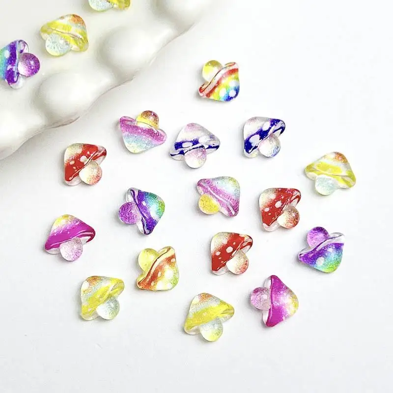 3D Resin Colorful Mushrooms Nail Art Decorations Sparkling Gradient Cute Mushroom Nail Charms for DIY Press on Nails Designs