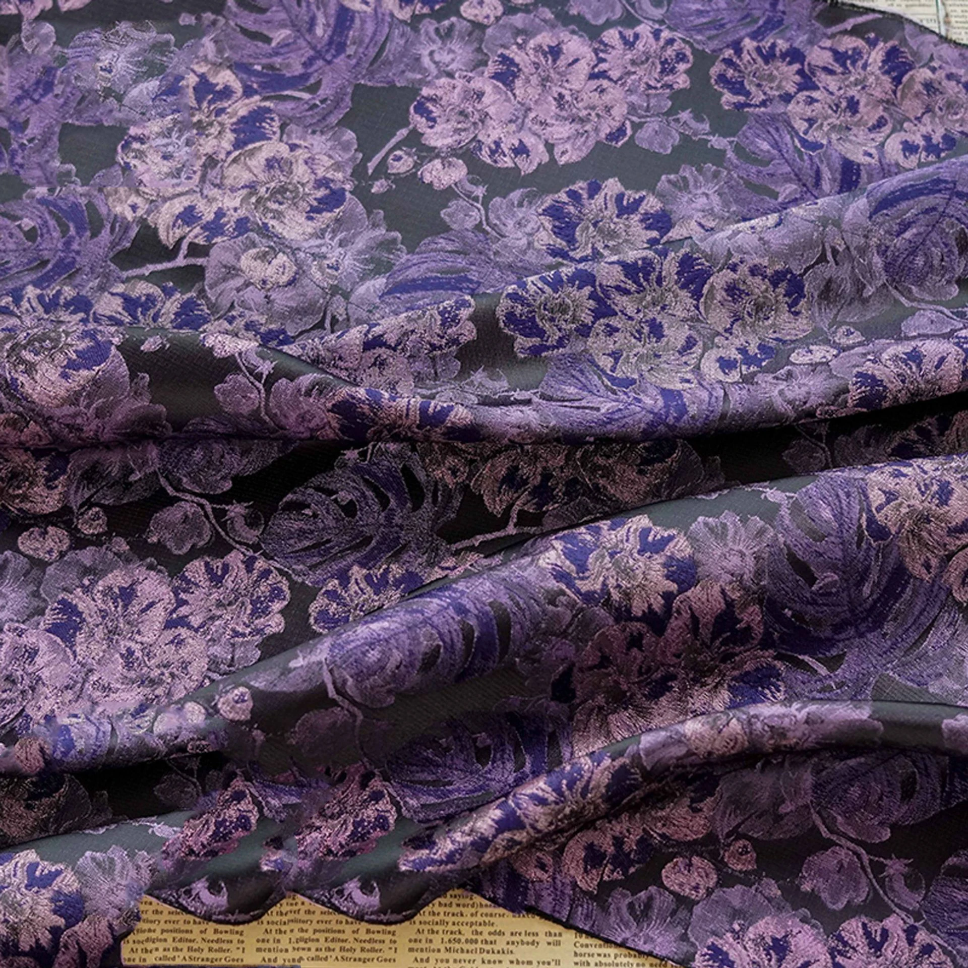 

Black Purple Leaf Jacquard Fabric Retro Dress Skirt Bag Decorative Sewing Fabric
