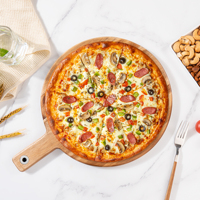 Acacia Wood Pizza Board with Handle Solid Wood Baking Pizza Shovel Wooden Cutting Board for Meat Fruits Vegetables Kitchen Tools