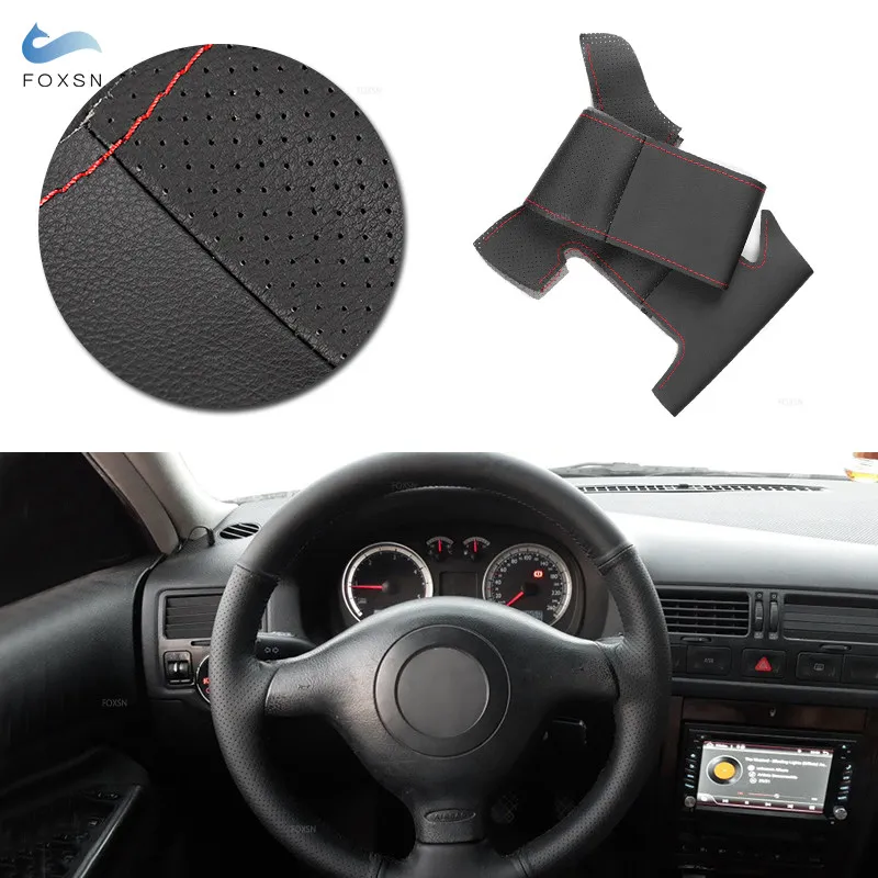 Car Steering Wheel Leather Cover Trim For VW Golf 4 MK4 1997 1998 1999 2000 -2004 Passat B5 Bora Skoda Fabia MK1 1998-2004