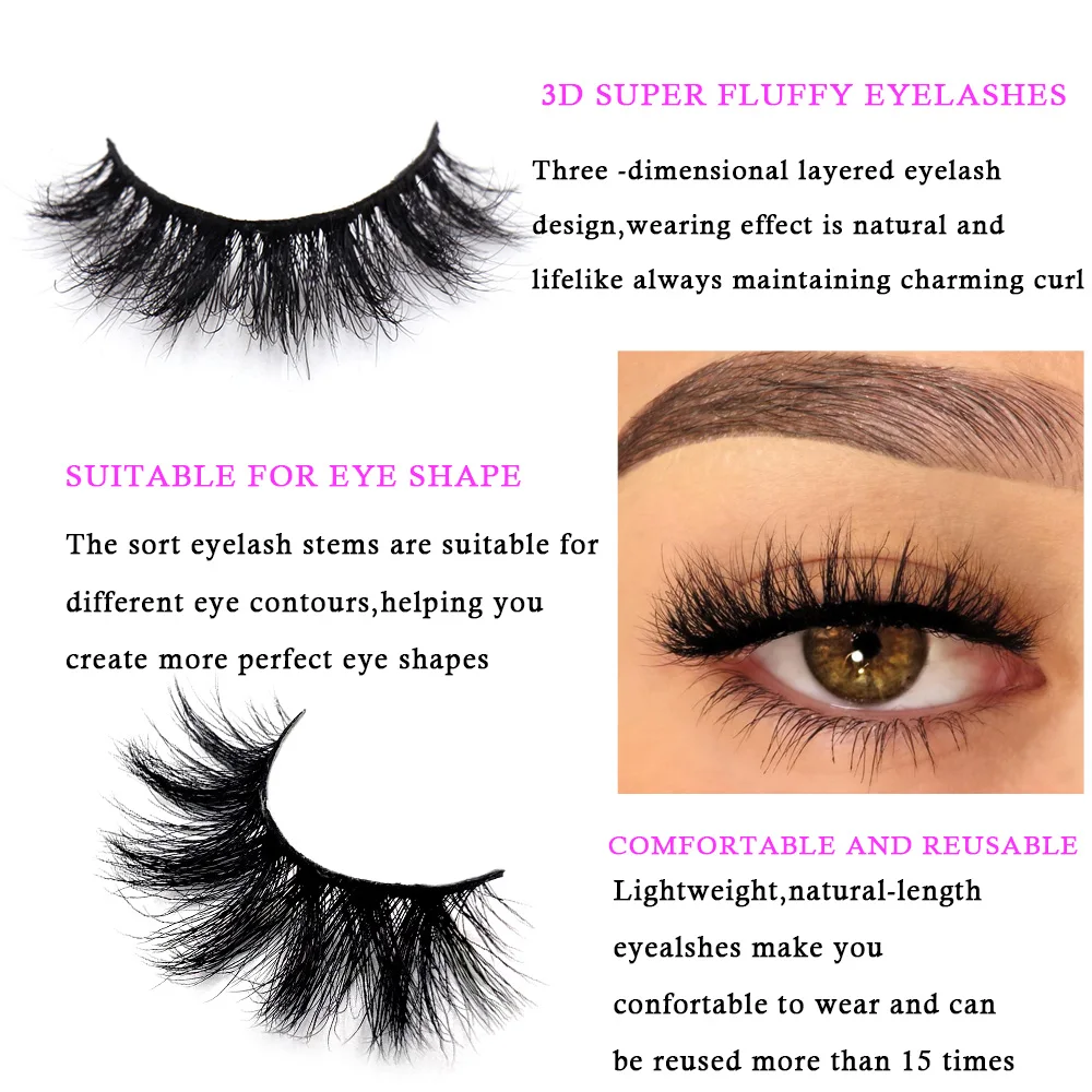 3D Nerz Wimpern Flauschigen Weichen Nerz Falsche Wimpern Dick Wispy Gefälschte Wimpern Natürliche Wimpern Verlängerung Wiederverwendbare Wimpern Make-Up D104