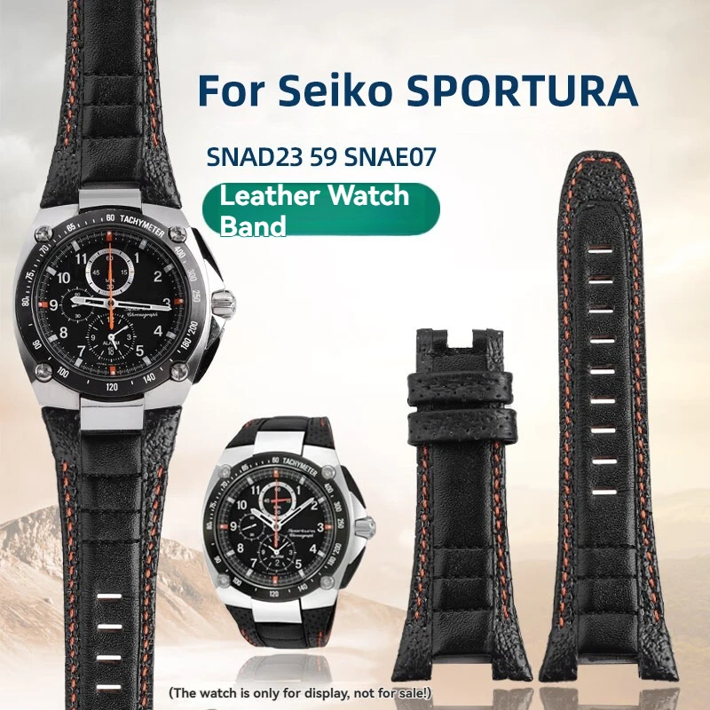 Seiko Sportura SNAD23/SNAE07용 가죽 시계 스트랩, 노치 처리된 송아지 가죽 밴드, 남성용 교체용 시계 액세서리