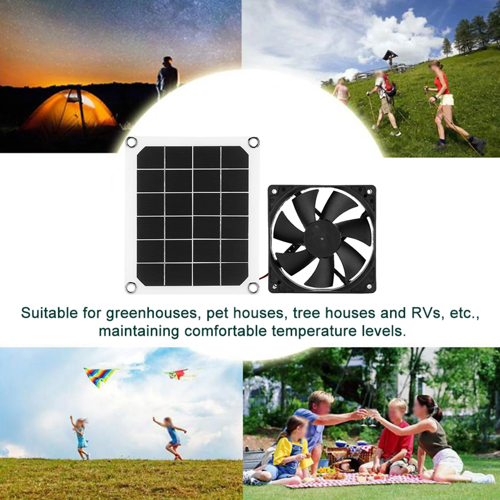 Monocrystalline Solar Panel Exhaust Fan 6V 10W Outdoor Solar Power Panel Exhaust Fan USB Charging for Greenhouse Chicken House