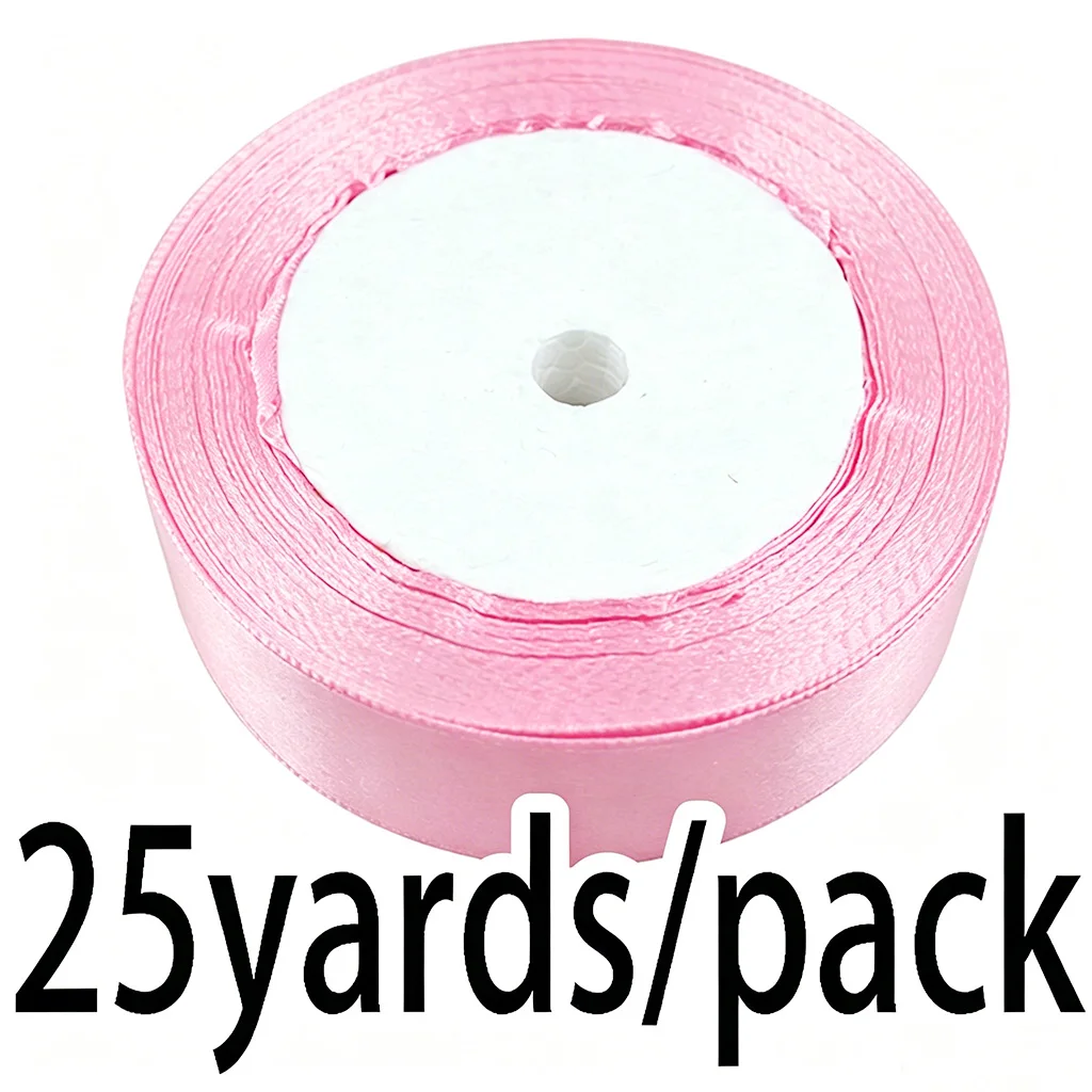 (25 Yards/Roll) Pink Single Face Satin Ribbon Wholesale Gift Wrapping Christmas Ribbons