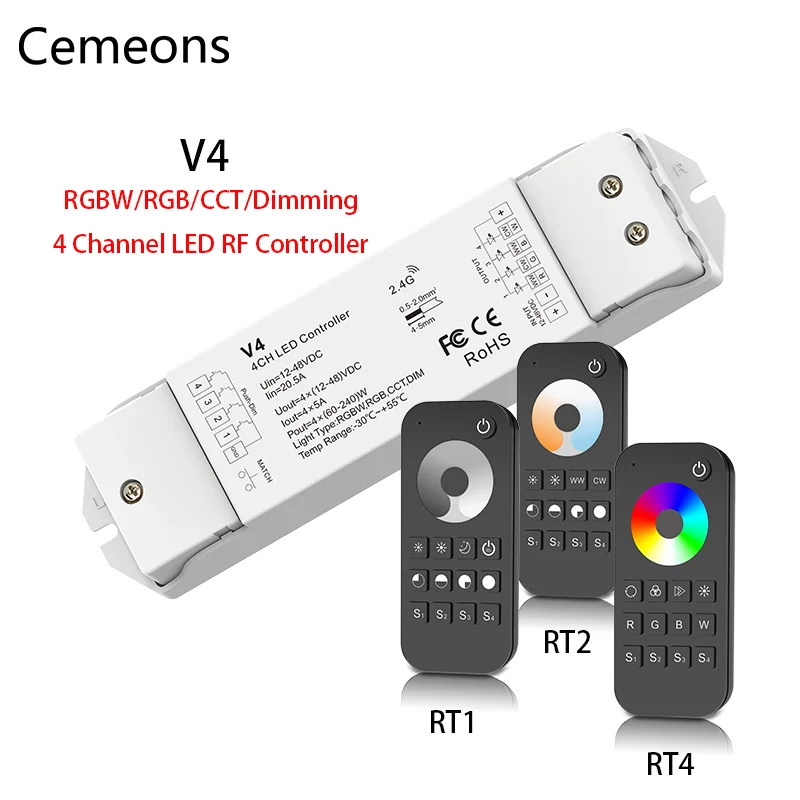 V4 RGBW Controller DC 12-36V 4 canali RGB RGBW LED Strip Light Controller 2.4G RF Smart Wifi Wireless LED Remote Controller