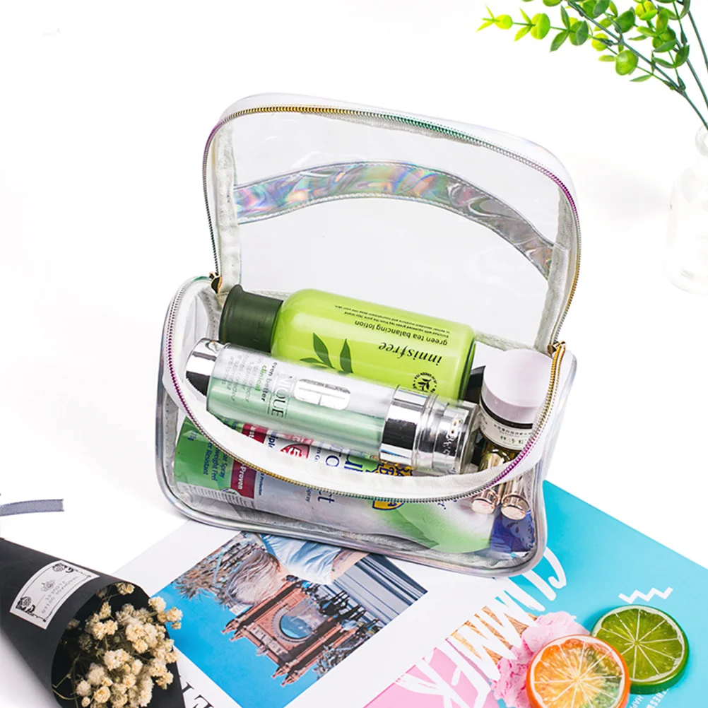 Large Capacity Clear Makeup Bag Portable Travel Toiletry Pouch For Women Pu Organizer Lightweight Storage Case