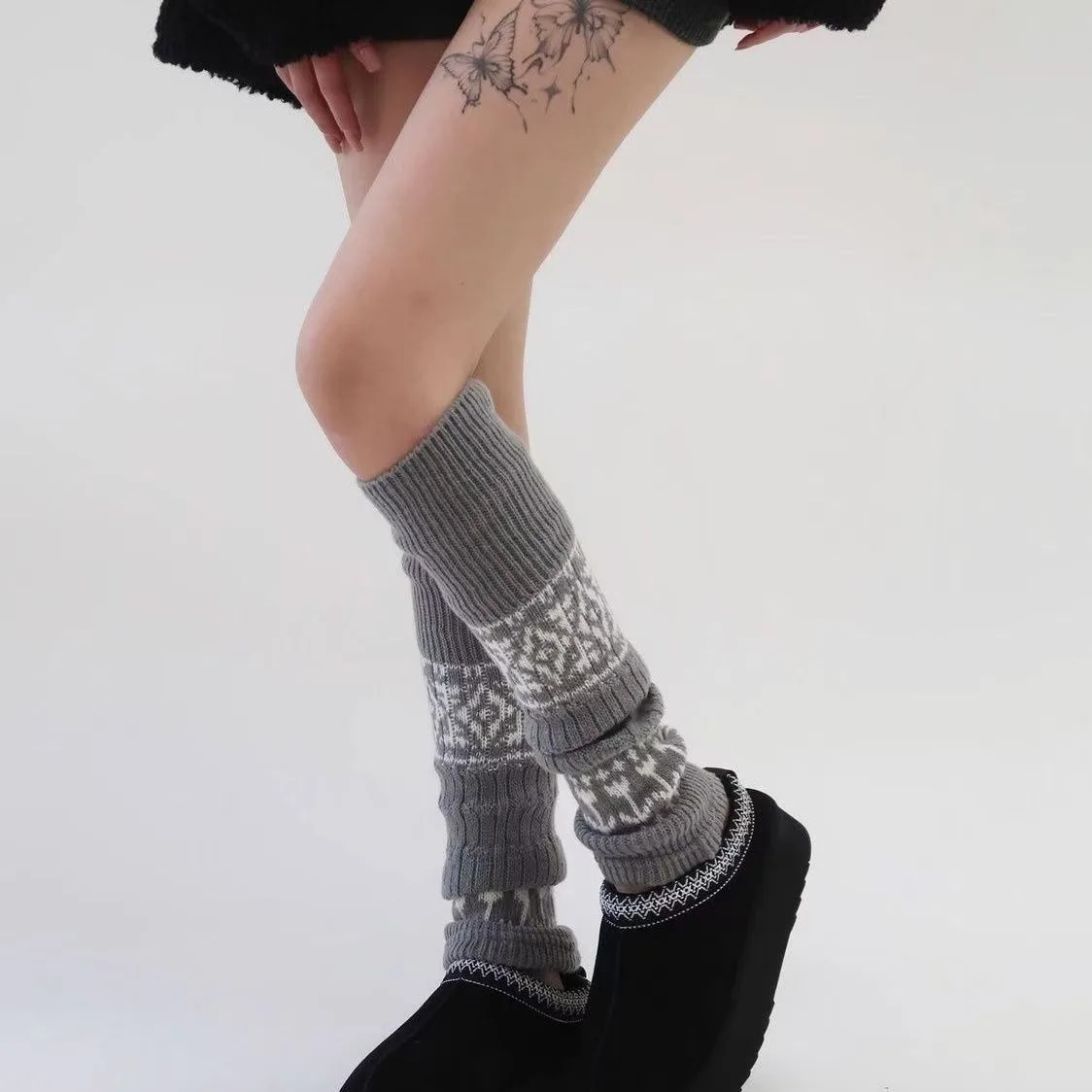 Soft Matching Shoes Knitted Mid-Calf Socks Long Tube Thick Long Tube Socks Keep Warm Knitted Foot Cover Sock liner Winter