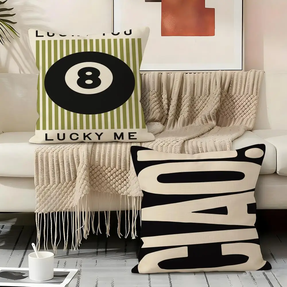 Lucky Eight Ball Matchbox Ciao Cushion Cover Natural Linen Organic Fabric Double-Sided Printing Sofa Home Decor Pillow Cover