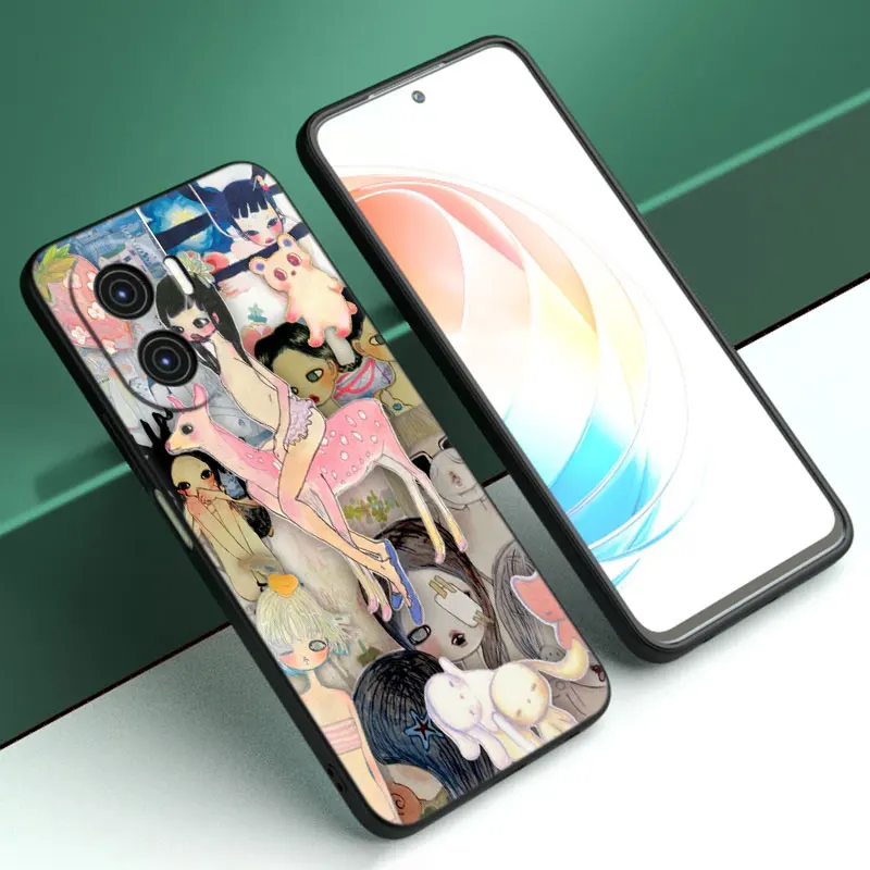 Aya Takano Funky art Cartoon Cover Black Bumper Case For Huawei P60 Pro Art P50E P40 P30 P20 Pro P10 Lite P Smart Z P Smart 2021