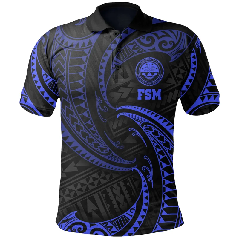 Harajuku 3D Printing Federated States Of Micronesia Flag Polo Shirt FSM Coat Of Arms Emblem Graphic Polo Shirts For Men Clothing