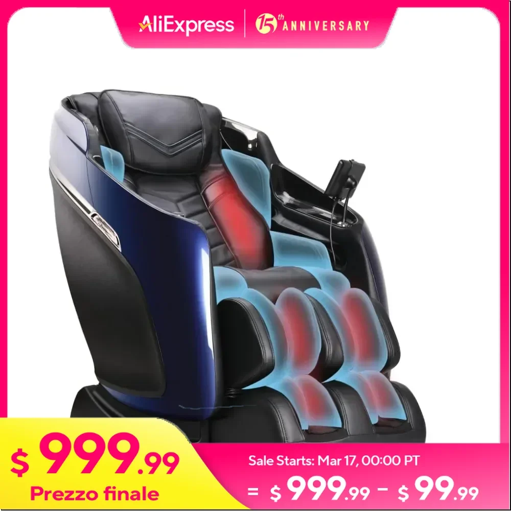 Full Body Zero Gravity 4D Massage Chair, Heat Therapy, 7” Touchscreen, SL-Curve Track Extendable Footrest with Sole Rollers