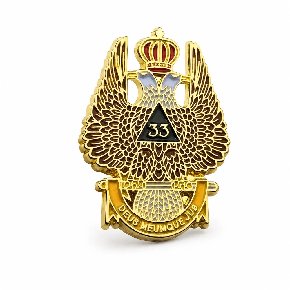 33 Degree Scottish Rite Wings Up Masonic Lapel Pin Gold Metal Masonic Brooch Badge Elegant Fashion Suit Jacket Accessories Gifts