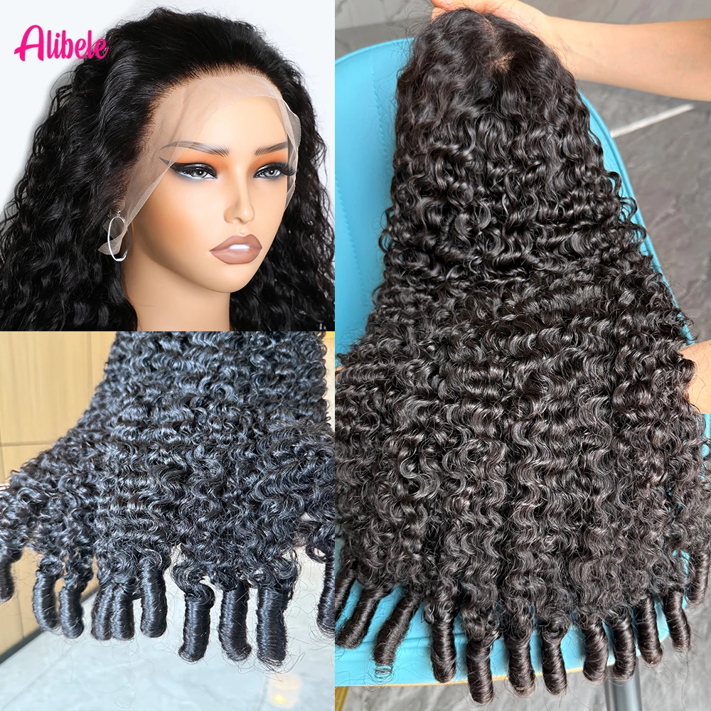 

Alibele 13x4 Burmese Curly HD Transparent Lace Frontal Wigs 250% High Density Virgin Human Hair Wigs Bouncy Curly Natural Color