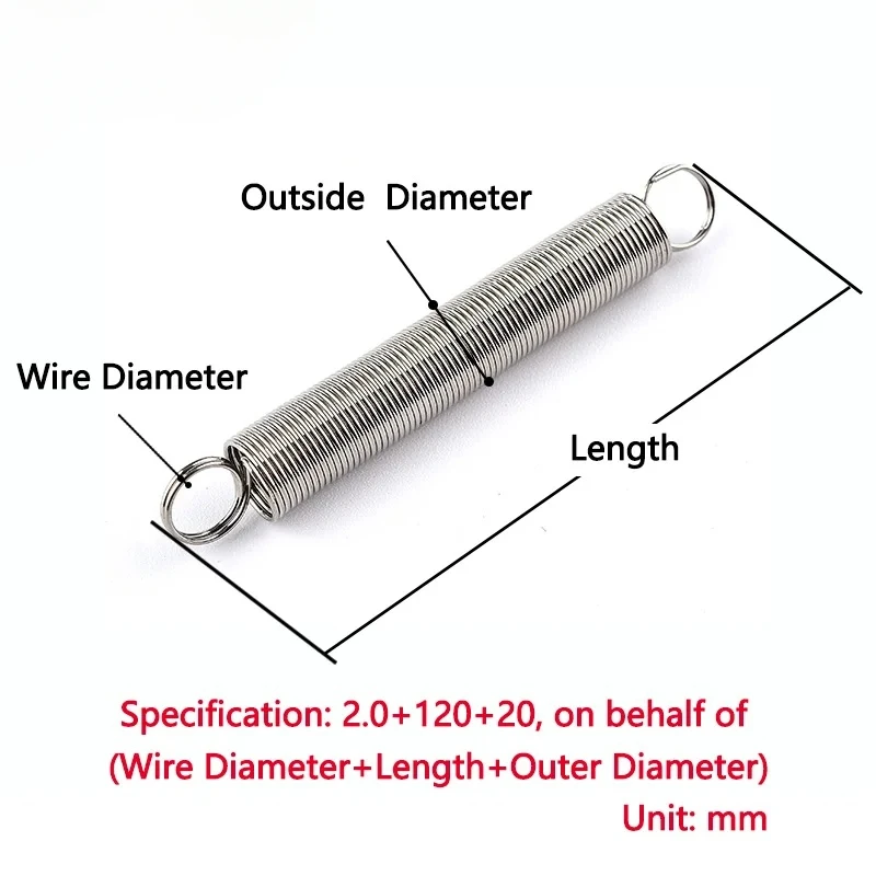 2Pcs Wire Diameter 0.8mm 1mm 1.2mm O Ring Hook Tension Spring 304 Stainless Steel Closed Hook Extension Spring
