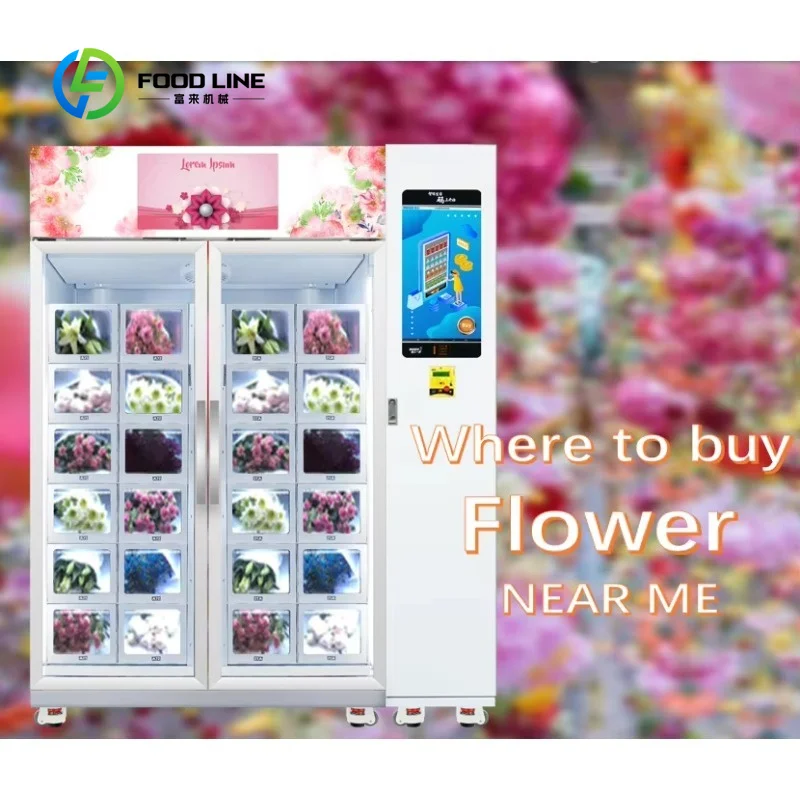Customized combined large‑size floral locker kiosk energy‑management system fresh‑bouquet dispenser with card reader support