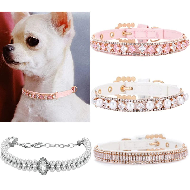 Luxury Rhinestone Puppy Collar for Small Dogs Cat Necklace Bling Crystal Jewelry Pet Accessorie Princess Diamond Wedding Collar