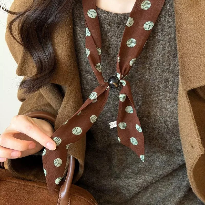 Vintage Polka Dot Chiffon Beaded Scarf For Women Lightweight Sheer Neck Scarf Fashion Accessory For Summer Daily Wear & Outfits