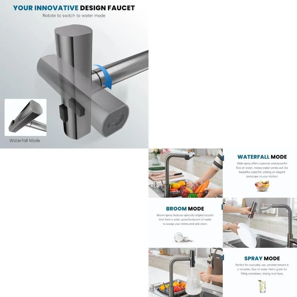 

R9UF Kitchen Faucet Steel Sink Faucet with Pull Out Sprays Multifunction Kitchen Faucet