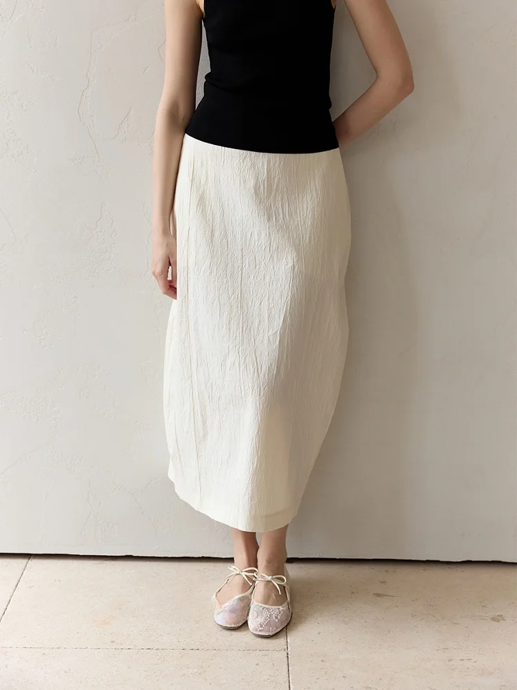 

Whitecube Design Sensation Pleated Asymmetrical Texture Linen Cotton Elastic Waist on ape f-length Skirt Long Skirt ...