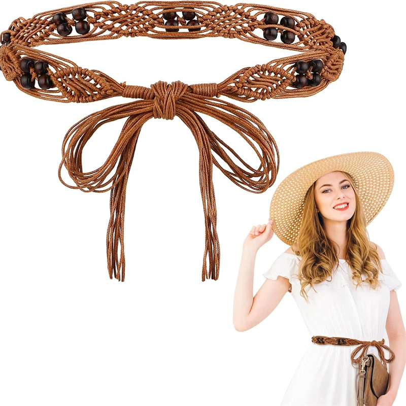 

Women Woven Tassel Belt Braided Waistband Boho Girls Thin Waist Rope Knitted Waist Belts For Dress Waistbands Accessories Belts