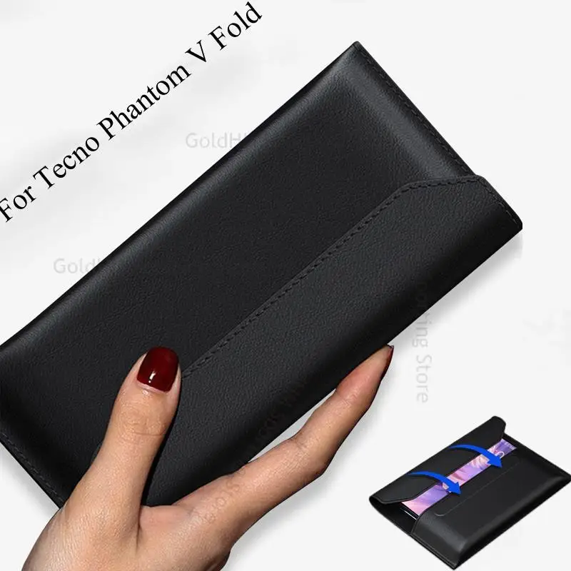 Genuine Leather Phone Case For Tecno Phantom V Fold Magnetic Flip Case For Phantom V Fold Holster Cover Magnet Phone Bag Pouch