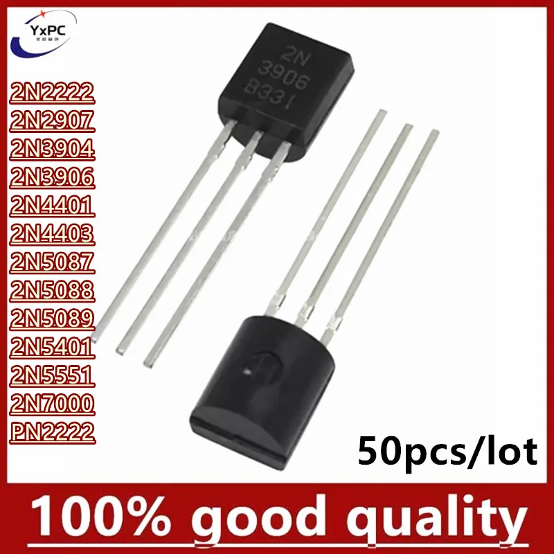 50pcs 2N2222 2N2907 2N3904 2N3906 2N4401 2N4403 2N5087 2N5088 2N5089 2N5401 2N5551 2N7000 PN2222 TO-92