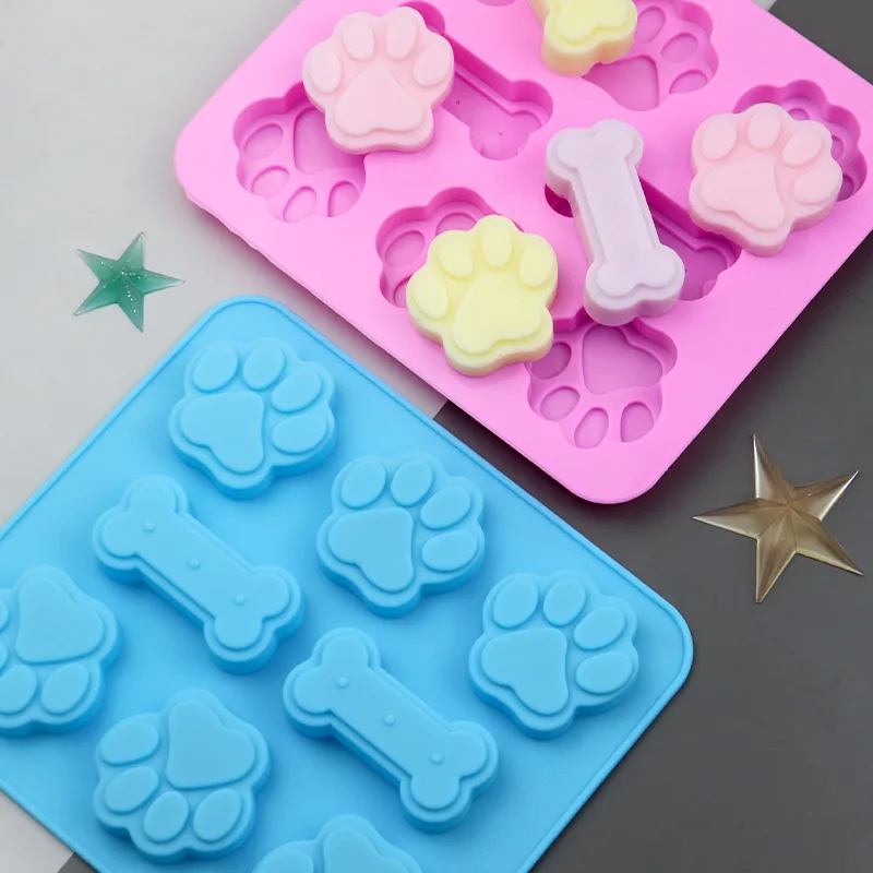 Silicone Cake Mold, Dog Bone & Cat Paw Dog Footprint Mould, DIY Wax Seal Pellet Baking Mold