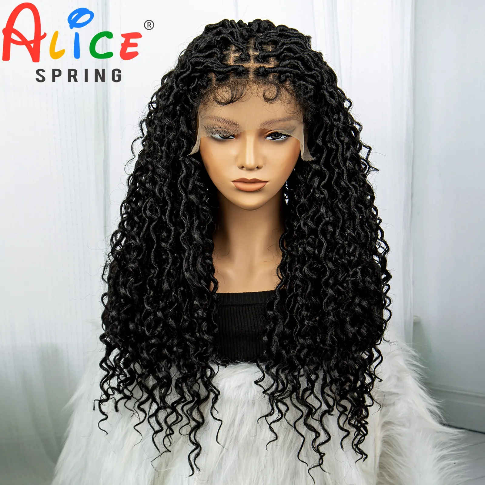 26 Inch Synthetic Lace Front Square Knotless Box Curly Braiding Hair Wig Braided Wigs with PrePlucked Baby Hair for Black Women