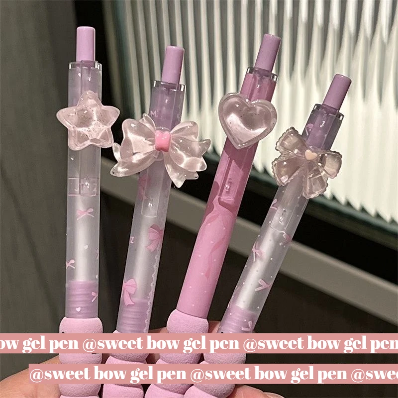 

4 шт., гелевая ручка Sweet Girlish Bow Deco, милые канцелярские принадлежности для девочек, 0,5 мм, черные чернила, ручка для письма - губчатая ручка, дизайн, школьные принадлежности