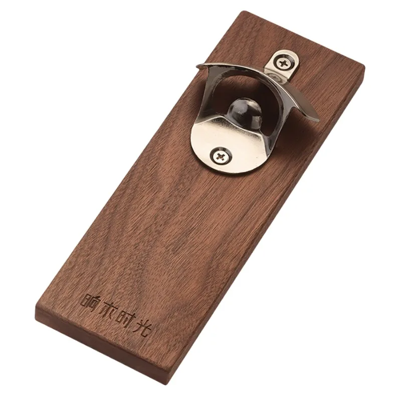 

Magnetic Bottle Opener Black Walnut Wood Wall Mounted Effortless Beer Opener Refrigerator Mount or Install on Brick Metal Wall