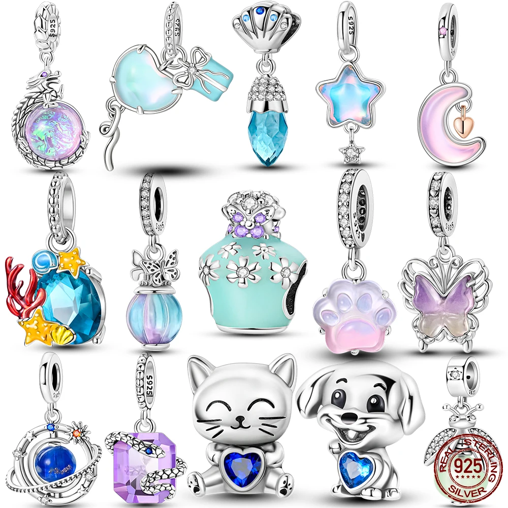 

925 Sterling Silver Colorful Zircon Charms Pendants Fit Original Bracelet DIY Making Gift