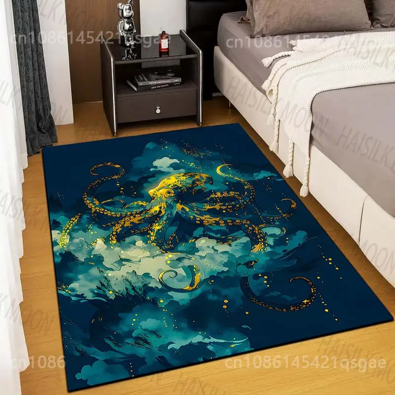 Multiple sizes Octopus floating in clouds Carpet for Living Room Bedroom Sofa Home Decor Rug Non-slip Floor Mat Luxury Gift