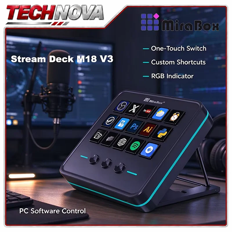 Mirabox Mbox M18 V3 Stream Deck Macropad Macro Mini Keyboard Creative Visual Desktop Console Streamdeck Deck Dock LCD Keys