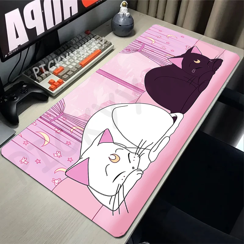 

Large Mouse Mat Cute Cat Gaming Mousepad Big Gamer Mousepads 39.3x19.6in Rubber Keyboard Mats Desk Pad HD Mouse Pads