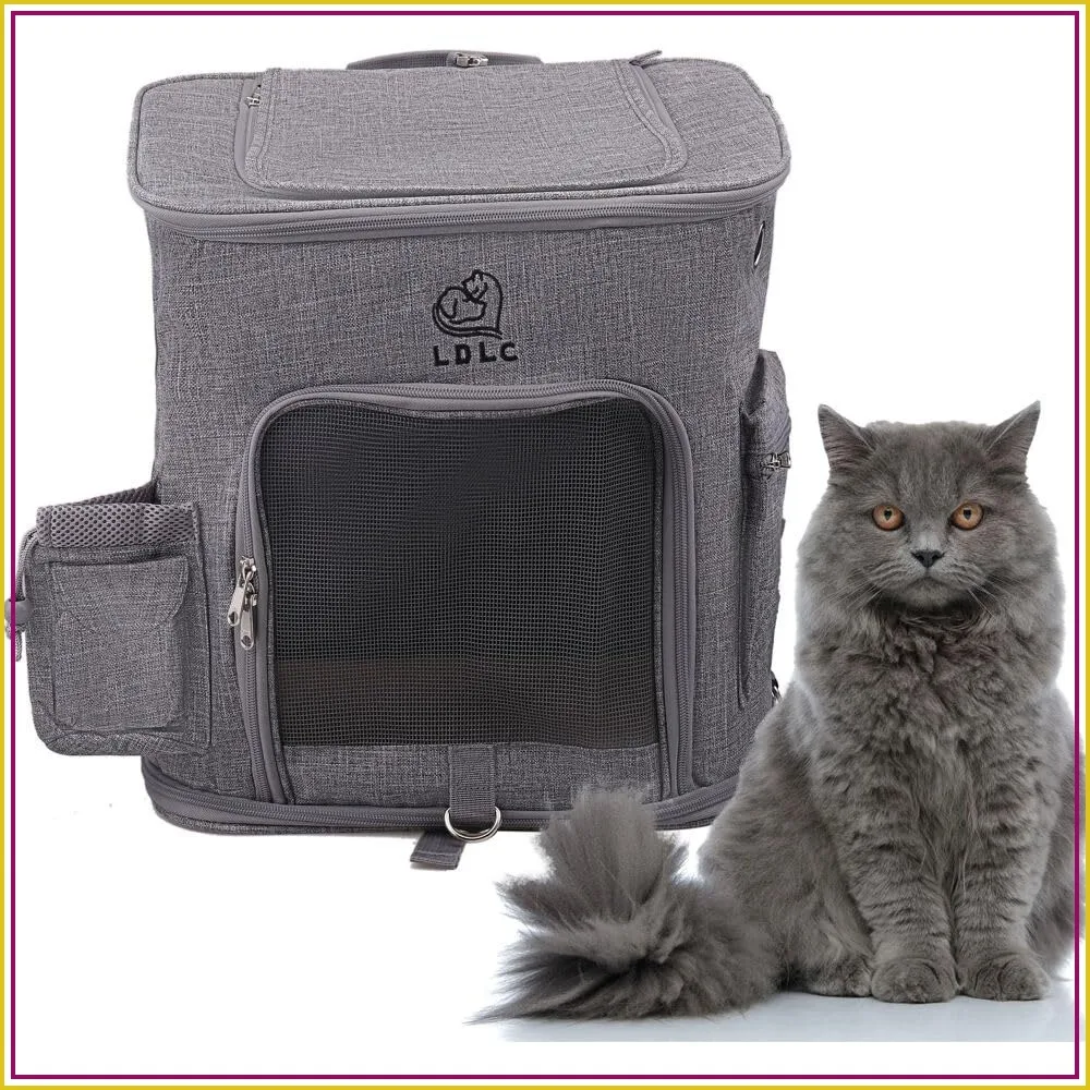 

Light Grey Pet Backpack for Small Dogs, Cats with Scratch Resistant Mesh Windows, Airline Carry-On, Cup Holders, Pockets